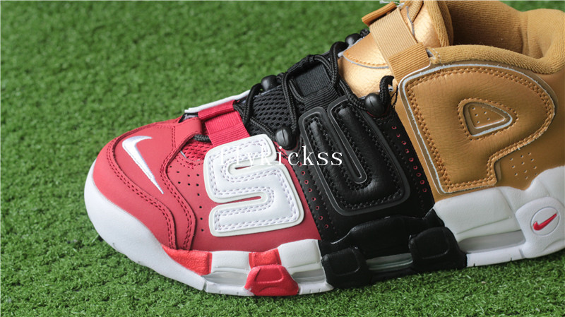 2018 New Supreme x Nike Air More Uptempo Tri-Color Black Red Gold